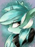  2018 abstract_background amber_eyes clothed clothing equine eyebrows eyelashes fanfic_art female feral friendship_is_magic green_hair hair headshot_portrait hi_res hoodie horn lyra_heartstrings_(mlp) mammal multicolored_hair my_little_pony portrait rosefluff signature solo two_tone_hair unicorn white_hair 