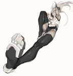  absurdres amrkdrw animal_ears arm_up armpits attack attacking_viewer bangs bare_arms black_footwear black_legwear boku_no_hero_academia boots breasts bunny_ears clenched_hand commentary covered_navel dark_skin evil_grin evil_smile fighting_stance floating_hair flying_kick foreshortening from_below full_body fur_trim gloves grin groin groin_tendon halterneck hand_up highres kicking leg_lift legs leotard long_hair long_legs looking_at_viewer medium_breasts monochrome parted_bangs paw_boots paws simple_background skin_tight smile soles solo straight_hair swept_bangs teeth thigh_boots thighhighs thighs toned turtleneck usagiyama_rumi 