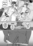  2017 anthro anthro_on_anthro backwards_baseball_cap balls baseball_cap butt canine censored chacal_(character) clothing comic dialogue duo english_text erection facial_hair gabshiba gralix greyscale hat humanoid_penis jackal lying male male/male mammal monochrome mostly_nude mustache navel nipples nude on_back overweight overweight_male penis profanity pubes push rough_sex sex sound_effects speech_bubble text underwear undressing 