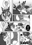  ! 2017 ?! angry anthro anthro_on_anthro backwards_baseball_cap baseball_cap boar canine chacal_(character) clothed clothing comic dialogue drunk duo ear_piercing english_text facial_hair forced gabshiba goatee greyscale hat jackal kissing male male/male mammal monochrome mustache nipple_play nipple_suck nipples piercing porcine profanity shirt_pull sound_effects speech_bubble sucking text thought_bubble tongue tongue_out tusks 