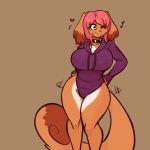  &lt;3 2018 amber_eyes anthro breasts canine choker clothed clothing digital_media_(artwork) dipstick_ears female hair hi_res hoodie leotard mammal maty musical_note one_eye_closed pink_hair scorpdk simple_background smile solo wink 