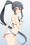  artist_name ass bikini black_hair blush breasts dated eyebrows_visible_through_hair from_side gradient gradient_background hair_between_eyes highres kantai_collection long_hair looking_at_viewer nuka_(nvkka) open_mouth red_eyes side-tie_bikini swimsuit very_long_hair white_bikini yahagi_(kantai_collection) 