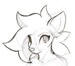  anthro black_and_white bust_portrait eyebrows eyelashes facial_markings female fur hair kae_esrial long_hair looking_aside looking_at_viewer mammal markings monochrome nude portrait qualzar simple_background sketch solo tarunah white_background 