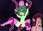  2018 black_sclera blush clothing dawnleaf digital_media_(artwork) elf female fingering flat_chested flora_fauna flower humanoid laugh leaves legwear not_furry open_mouth petals plant pointy_ears pussy shiny-lilligant stockings tentacle_hands tentacles thigh_highs white_eyes 