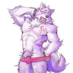  2018 anthro biceps canine clothing digital_media_(artwork) fur kemono male mammal muscular muscular_male pecs simple_background tattoo tupidwithouts underwear 