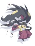  2025 ambiguous_gender ayaka_488 black_body digital_drawing_(artwork) digital_media_(artwork) falling fangs generation_6_pokemon humanoid mega_evolution mega_mawile multi_mouth nintendo pokemon pokemon_(species) pseudo_clothing pseudo_hair red_body red_eyes sharp_teeth simple_background smile solo teeth white_background 