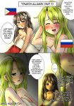  after_sex annamakko-tan bangs bed blush english eyebrows_visible_through_hair flower hair_flower hair_ornament long_hair looking_at_viewer multiple_girls open_mouth original philippine_flag real_life russia russian_flag smile under_covers yuri 