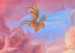  2018 alviaalcedo ambiguous_gender claws day detailed_background digital_media_(artwork) dragon duo feral flying horn membranous_wings outside scalie sky western_dragon wings 