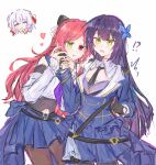  !? 3girls ^^^ ^_^ anger_vein assault_lily black_gloves black_necktie black_pantyhose black_shirt blue_jacket blue_sailor_collar blue_skirt brown_pantyhose bukejie butterfly_hair_ornament chibi chibi_inset chinese_commentary closed_eyes closed_mouth clothing_cutout commentary_request cowboy_shot crop_top detached_collar detached_sleeves epaulettes false_smile fingerless_gloves flower funada_kiito funada_ui gloves green_eyes grey_hair hair_flower hair_ornament half_gloves hand_on_another's_cheek hand_on_another's_face hand_on_another's_hand heads_together heart heterochromia highres jacket layered_sleeves long_hair long_sleeves looking_at_another miniskirt multiple_girls navel navel_cutout neckerchief necktie odaiba_girls_high_school_uniform pantyhose parted_bangs parted_lips pink_flower pointy_hair purple_hair purple_neckerchief raised_eyebrows red_eyes red_hair red_ribbon ribbon sailor_collar school_uniform serafuku shiba_tomoshibi shirt siblings sisters skirt sleeveless sleeveless_shirt smile standing sweatdrop undershirt very_long_hair waist_cape white_ribbon yuri 