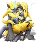  3_toes anthro attack_on_titan claws duo hi_res human human_on_anthro interspecies male mammal nintendo one_eye_closed open_mouth pok&eacute;mon pok&eacute;mon_(species) simple_background toes tuft video_games white_background zeraora zoruken 