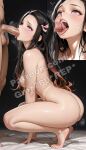  ai-generated black_hair fellatio girthy_penis highres kamado_nezuko kimetsu_no_yaiba non-web_source nude oral penis ribbon sloppy_blowjob 