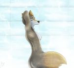  blue_eyes breasts canine disney fan_character female mammal murana_wolford_(darkflame-wolf) nipples nude sboubilox_(artist) shower side_boob solo stretching wolf zootopia 
