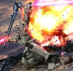  battle dual_wielding energy_sword expressionless g-exes gafran green_eyes gundam gundam_age hiropon_(tasogare_no_puu) holding holding_sword holding_weapon humanoid_robot mecha mobile_suit no_humans photo_background robot sword weapon 