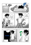 5_fingers anthro apartment bodily_fluids bottomwear box clothing comic confusion container digital_drawing_(artwork) digital_media_(artwork) door embarrassed english_text exclamation_point fingers furniture genital_fluids hi_res jack_(kaaski) kaaski knocking_on_door male multiple_scenes onomatopoeia opening_door pants putting_on_clothes putting_on_pants question_mark shirt solo sound_effects speech_bubble surprised tail text thought_bubble topwear urine wet wet_bottomwear wet_clothing wet_pants 