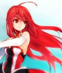  bare_shoulders breasts detached_sleeves elesis_(elsword) elsword eyebrows_visible_through_hair grand_master_(elsword) long_hair red_eyes red_hair serious sketch small_breasts wanko_(takohati8) 