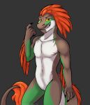 anthro beckoning claws digital_media_(artwork) dinosaur dromaeosaurid feathers gesture hi_res looking_at_viewer male marvelous_managerie nude prehistoric_species reptile saurischian scalie simple_background smile solo tail teeth theropod