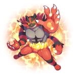  ambiguous_gender anthro black_fur claws feline fire fur grin incineroar looking_at_viewer mammal muscular nintendo pecs pok&eacute;mon pok&eacute;mon_(species) red_fur smile solo teeth un0sk video_games 