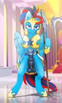  2018 absurd_res andrew_swiftwing animal_genitalia animal_penis armor ashley-arctic-fox balls blue_balls blue_feathers blue_hair blue_penis castle chair equine equine_penis erection fan_character feathered_wings feathers feral friendship_is_magic hair helmet hi_res holding_object holding_weapon hooves inside looking_at_viewer male mammal medial_ring melee_weapon mostly_nude multicolored_hair my_little_pony pegasus penis polearm portrait precum presenting presenting_penis purple_eyes red_hair reflection royal_guard_(mlp) shadow smile smirk solo spear standing star throne throne_room tile two_tone_hair urethra weapon wings 