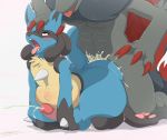  2018 abdominal_bulge balls big_balls big_butt big_dom_small_sub butt cewljoke cum cum_in_ass cum_inflation cum_inside excessive_cum fangs fucked_silly huge_balls hyper hyper_balls hyper_penis inflation lucario male male/male nintendo open_mouth penis pok&eacute;mon pok&eacute;mon_(species) red_eyes simple_background size_difference thick_thighs tongue tongue_out video_games zoroark 