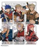  ! 1girl 5boys animal blonde_hair blue_eyes blue_hair book cat character_name fire_emblem fire_emblem:_path_of_radiance fire_emblem:_shadow_dragon fire_emblem:_three_houses fire_emblem_awakening fire_emblem_fates gloves green_headband headband hilda_valentine_goneril hilda_valentine_goneril_(timeskip) holding holding_animal holding_book holding_cat holding_sword holding_weapon ike_(fire_emblem) jeritza_von_hrym long_hair mask multiple_boys multiple_drawing_challenge niles_(fire_emblem) ogma_(fire_emblem) owain_(fire_emblem) pink_eyes pink_hair scar scar_across_eye scar_on_face short_hair shuai_da six_fanarts_challenge spoken_exclamation_mark sword sword_on_back weapon weapon_on_back white_hair 