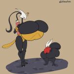 2025 anthro arthropod big_breasts big_butt black_body bottom_heavy breast_size_difference breasts butt butt_size_difference cleavage clothed clothing digital_media_(artwork) duo female hi_res hollow_knight:_silksong hollow_knight_(franchise) hornet_(hollow_knight) huge_breasts huge_butt huge_hips huge_thighs hyper hyper_breasts hyper_butt hyper_hips hyper_thighs iandragonlover question_mark shakra_(hollow_knight:_silksong) short_stack team_cherry thick_thighs wide_hips