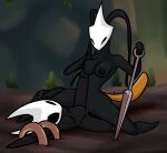 2025 antennae_(anatomy) anthro anthro_on_anthro arthropod artist_collaboration big_breasts black_antennae black_body black_exoskeleton black_eyes black_nipples blush bodily_fluids breasts duo exoskeleton female female/female genital_fluids genitals hi_res holding_object holding_weapon hollow_knight_(franchise) hornet_(hollow_knight) junebug69 nipples no_pupils orange_body orange_exoskeleton sex shakra_(hollow_knight:_silksong) small_breasts team_cherry tribadism ultilix vaginal vaginal_fluids vessel_(species) vulva weapon white_body white_exoskeleton