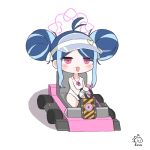  :3 antenna_hair blue_archive blue_hair blush chibi chibi_only double_bun drawingsnom driving fubuki_(blue_archive) fubuki_(swimsuit)_(blue_archive) go-kart hair_bun halo highres multicolored_hair official_alternate_costume official_alternate_hairstyle old_school_swimsuit one-piece_swimsuit open_mouth pink_eyes pink_halo school_swimsuit simple_background sitting smile steering_wheel swimsuit visor_cap watermark whistle whistle_around_neck white_background white_one-piece_swimsuit 