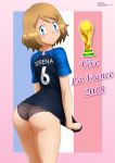  ass bad_anatomy blue_eyes france looking_at_viewer pocket_monster pokemon pokemon_(anime) pokemon_(game) pokemon_xy pulling_down_shirt serena_(pokemon) short_hair world_cup yukino_memories zel-sama 