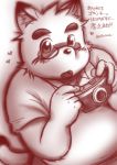  &lt;3 2013 5gomashio belly blush camera canine clothed clothing eyewear glasses japanese_text kounosuke_(morenatsu) male mammal morenatsu slightly_chubby solo tanuki text 