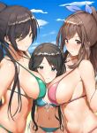  aqua_bikini bangs bare_shoulders between_breasts bikini black_hair blue_bow blue_eyes blue_sky blush bow breasts brown_eyes brown_hair cleavage closed_mouth collarbone commentary_request day girl_sandwich green_bikini hair_between_eyes hair_bow high_ponytail highres hips idolmaster idolmaster_shiny_colors large_breasts long_hair looking_at_viewer medium_breasts mitsumine_yuika multiple_girls navel nnoelllll parted_bangs pink_bikini ponytail sandwiched shirase_sakuya sky smile swept_bangs swimsuit tsukioka_kogane twintails yellow_eyes 