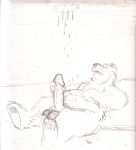  after_orgasm anthro balls bd bear belly big_penis cum cum_on_ceiling dripping erection fur hand_on_stomach holding_penis humanoid_penis lying male mammal messy monochrome navel nude open_mouth pencil_(artwork) penis slightly_chubby solo traditional_media_(artwork) 
