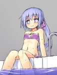  1girl bikini female flat_chest hassai lavender_hair navel partially_submerged pool smile solo strapless swimsuit tubetop water wet 