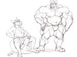4_toes 5_fingers abs andrew_jr anthro areola backwards_baseball_cap backwards_hat barazoku baseball_cap beard beverage biceps big_muscles biped bodily_fluids body_hair bottle bottomwear broad_shoulders bulge chest_tuft claws closed_smile clothed clothed_anthro clothed_male clothing container deer deltoids digital_drawing_(artwork) digital_media_(artwork) digitigrade dog_tags dumbbell duo eyebrows facial_hair fangs feet finger_claws fingers flying_sweatdrops fur furgonomic_hat furgonomic_headwear furgonomics hair hair_through_hat hand_on_hip hand_on_leg hand_on_own_leg hand_on_own_thigh hand_on_thigh hands_on_legs hands_on_own_legs hands_on_own_thighs hands_on_thighs happy_trail hat headgear headwear hi_res hooved_plantigrade hooved_toes hooves huge_muscles humanoid_hands kangaroo larger_anthro larger_male looking_at_another macropod male male_anthro mammal manly marsupial monochrome monotone_background mouth_closed muscle_size_difference muscular muscular_anthro muscular_arms muscular_male muscular_thighs narrowed_eyes navel nipples oldshep pecs plantigrade pubes quads shaker_bottle shirt short_hair shorts simple_background sitting_on_tail size_difference sketch smaller_anthro smaller_male smile smiling_at_another standing sweat sweatdrop tail tank_top teeth toe_claws toes topless topless_anthro topless_male topwear trapezius triceps tristan_(oldshep) tuft underwear underwear_only water_deer weights white_background