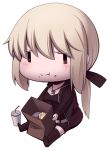  artoria_pendragon_(all) bangs belt black_footwear black_jacket black_shirt black_shorts blonde_hair blush boa_(brianoa) boots chibi cross cross_necklace cup eating eyebrows_visible_through_hair fate/stay_night fate_(series) food food_on_face french_fries full_body highres holding jacket jewelry long_hair long_sleeves looking_at_viewer necklace open_clothes open_jacket pale_skin ponytail saber_alter shirt shorts sitting solo transparent_background ||_|| 