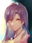  bangs black_background closed_mouth highres hometa idolmaster idolmaster_(classic) kisaragi_chihaya long_hair looking_at_viewer portrait purple_hair smile solo two-tone_background white_background yellow_eyes 