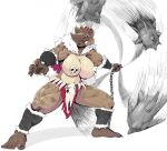 2024 action_pose ankle_guards anthro barefoot biceps big_breasts biped black_nose bottomwear breasts brown_body brown_fur brown_hair cape claws clothed clothing crown curvy_figure feet female fighting_pose flail full-length_portrait fur fur_cape fur_clothing hair hair_over_eye headgear hi_res holding_chain holding_flail holding_melee_weapon holding_object holding_weapon hourglass_figure huge_breasts hyena loincloth mammal markings melee_weapon midriff motion_lines muscular muscular_anthro muscular_arms muscular_female muscular_thighs narrowed_eyes navel noirchaton4 portrait pose queen redesign royalty simple_background skimpy skull_accessory skull_pasties smile solo spinning_flail spots spotted_body spotted_fur spotted_hyena thick_thighs three-quarter_view toes tribal tribal_clothing vein veiny_muscles warlord warrior weapon white_background wrist_guards zarina_(noirchaton4)
