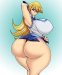  1girl armpits arms_behind_head ass ber00 blonde_hair breasts brown_eyes erect_nipples_under_clothes gradient gradient_background huge_ass huge_breasts long_hair simple_background smile solo tenjouin_asuka thick_thighs thighs tisinrei very_long_hair yu-gi-oh! yuu-gi-ou yuu-gi-ou_gx 