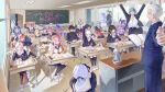  6+boys 6+girls aalto_(wuthering_waves) abby_(wuthering_waves) absurdres alternate_costume alternate_universe arm_up arms_up augusta_(wuthering_waves) beamed_eighth_notes black_choker black_flower black_hair black_jacket black_sailor_collar black_serafuku black_shirt blake_bloom_(wuthering_waves) blonde_hair blue_hair book brant_(wuthering_waves) breasts camellya_(wuthering_waves) cantarella_(wuthering_waves) carlotta_(wuthering_waves) cartethyia_(wuthering_waves) chalk chalkboard changli_(wuthering_waves) chigusa7h chimera_(wuthering_waves) chisa_(wuthering_waves) choker ciaccona_(wuthering_waves) classroom closed_eyes colored_extremities commentary_request desk english_commentary everyone fenrico_(wuthering_waves) flower galbrena_(wuthering_waves) gendou_pose grey_hair hair_flower hair_ornament hair_ribbon hand_puppet hand_up head_rest highres holding holding_book holding_chalk holographic_interface indoors iuno_(wuthering_waves) jacket jinhsi_(wuthering_waves) jiyan_(wuthering_waves) large_breasts locker long_hair lupa_(wuthering_waves) male_rover_(wuthering_waves) medium_breasts mixed-language_commentary multicolored_hair multiple_boys multiple_girls musical_note neckerchief nose_bubble one_eye_closed orange_hair own_hands_clasped own_hands_together pangu_terminal_(wuthering_waves) parted_bangs pero_(wuthering_waves) phoebe_(wuthering_waves) phrolova_(wuthering_waves) pink_hair pointy_ears puppet red_hair red_hands red_neckerchief red_ribbon remnant_cube_(wuthering_waves) ribbon roccia_(wuthering_waves) rover_(wuthering_waves) sailor_collar sanhua_(wuthering_waves) school_desk school_uniform serafuku shirt shoes shorekeeper_(wuthering_waves) sitting sleeping smile tail tail_wagging teacher tree_horns two-tone_hair very_long_hair white_eyes white_hair white_sailor_collar white_shirt white_shoes wolf_tail wuthering_waves yangyang_(wuthering_waves) yellow_eyes zani_(wuthering_waves) zzz 