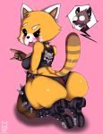  2018 5_fingers aggressive_retsuko anthro big_breasts big_butt biped blood blush boots breasts brown_fur butt choker clothed clothing collar crop_top devil_horns digital_media_(artwork) duo eyebrows eyelashes female fishnet flirting footwear fur fur_spots haida hi_res hyena jacket kneeling leather leather_jacket legwear looking_back male male/female mammal metal midriff multicolored_fur multicolored_tail nosebleed open_mouth orange_fur panties pink_background playful pose presenting presenting_hindquarters rear_view red_panda retsuko ringtail sanrio seductive shadow shirt shocked short_stack signature simple_background solo_focus spiked_armlet spiked_collar spiked_legwear spikes spots teeth thick_thighs thigh_highs tongue tongue_out two_tone_fur underbite underwear voluptuous white_fur wide_eyed wide_hips zombieray10 