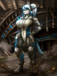  anthro armor big_breasts breasts clothed clothing eyewear female fish glasses hair link2004 looking_at_viewer marine nika_sharkeh shark smile solo standing sweat 