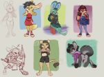  2018 anthro arm_wraps armor bag bent_over big_ears black_clothing black_hair blue_clothing blue_eyes bra breasts brown_hair butt canine clothing collar dog dress eyes_closed eyeshadow feline female fennec fox fur green_fur green_hair hair happy hi_res hindpaw hoodie lagomorph legwear lion long_hair looking_away makeup mammal melee_weapon multiple_images panties pawpads paws presenting presenting_hindquarters purple_clothing purple_eyes purse rabbit red_clothing reign-2004 shield shorts simple_background sitting sketch smile socks standing stockings sword toeless_socks underwear weapon white_background wraps yellow_eyes yellow_fur 