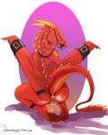  2018 anal anal_penetration anthro ball_gag bdsm bondage bound butt buttplug claws dragon female gag gagged nude paws penetration pussy scalie sex_toy solo spreader_bar wanderlustdragon wings 