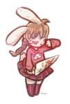  alternate_species anthro blood clothed clothing crying eyes_closed female fur furrification hair hi_res knife lagomorph madotsuki mammal panken pigtails rabbit sad simple_background skirt solo standing tears white_background white_fur wiping_face wiping_tears young yume_nikki 