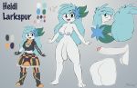  2018 anthro balls big_balls big_breasts big_butt big_penis blue_hair breasts butt clothed clothing dickgirl digital_drawing_(artwork) digital_media_(artwork) english_text erection eyelashes fan_character flaccid flower green_eyes hair heidi_larkspur_(miso_souperstar) hi_res humanoid_penis intersex legendary_pok&eacute;mon long_hair looking_at_viewer mammal miso_souperstar model_sheet nintendo nipples nude open_mouth penis plant pok&eacute;mon pok&eacute;mon_(species) shaymin smile solo standing text thick_thighs toes video_games 