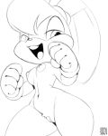  anthro big_ears big_eyes breasts buckteeth clothing crotch_tuft female floppy_ears front_view gloves hair half-closed_eyes lagomorph lola_bunny long_ears looking_down looney_tunes low-angle_view mammal mostly_nude navel nipples open_mouth open_smile pussy rabbit simple_background small_breasts smile solo teeth thick_thighs warner_brothers white_background wide_hips xylas 