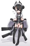  1girl agent_(girls_frontline) black_footwear black_gloves black_hair black_legwear blush boots double_bun dress dress_lift female frilled_dress frills full_body garter_belt garter_straps girls_frontline gloves gun headgear high_heel_boots high_heels jb_ryshamr lifted_by_self maid maid_headdress no_panties puffy_short_sleeves puffy_sleeves pussy sangvis_ferri short_hair short_sleeves silver_eyes simple_background single_sidelock solo standing thigh_boots thighhighs uncensored weapon white_background 