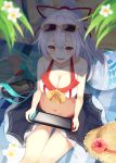  ass_visible_through_thighs bag ball bare_arms bare_shoulders beachball bikini blurry_foreground blush bow breasts cleavage collarbone commentary_request eyewear_on_head fate/grand_order fate_(series) feet_out_of_frame flower from_above hair_between_eyes hair_ribbon handheld_game_console hat highres holding holding_handheld_game_console igakusei innertube large_breasts looking_at_viewer looking_up md5_mismatch navel nintendo_3ds nintendo_switch open_mouth playstation_vita ponytail red_eyes red_ribbon revision ribbon sarong see-through shadow silver_hair sitting smile solo stomach sun_hat sunglasses sweat swimsuit tablet_pc thighs tomoe_gozen_(fate/grand_order) umbrella white_bikini white_flower yellow-framed_eyewear yellow_bow 