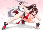  1girl breasts brown_eyes brown_hair cleavage fan fatal_fury huge_breasts king_of_fighters long_hair ponytail shiranui_mai sideboob snk solo 