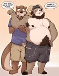 2025 2_horns 5_fingers anthro asian_small-clawed_otter beard biped black_nose bovid caprine carl_hendricks chase_hunter claws clothed clothing dialogue echo_(game) echo_(series) echo_project english_text facial_hair fingers gatto_gateau hi_res hooves horn humanoid_hands male mammal mustelid otter pubes sheep text topless topless_anthro topless_male