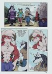  2018 anthro anthrofied black_fur breasts building bulge city clothed clothing comic corrsk detailed_background digital_media_(artwork) english_text female fur gogoat hi_res horn loincloth lucario lycanroc male male/male mightyena muscular nintendo outside pok&eacute;mon pok&eacute;mon_(species) pok&eacute;morph shaesullivan_(artist) sky text topless video_games 